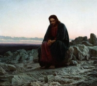 Ilustració de Jesús orant al desert.